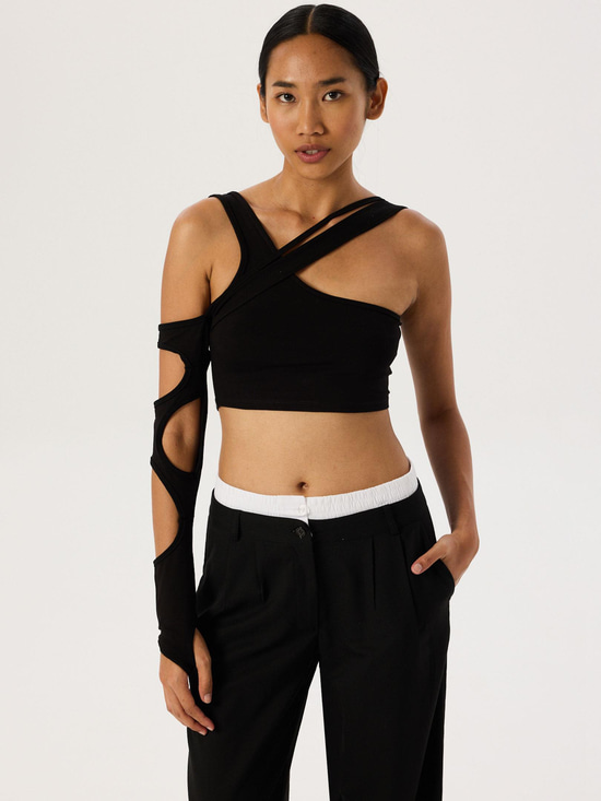 Çapraz Askı Tek Kol Crop Body - Siyah Body Modelleri