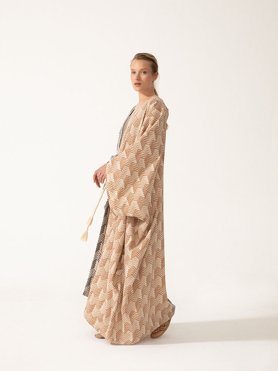 Çift Renkli Bağlamalı Maksi Boy Kimono - Sarı