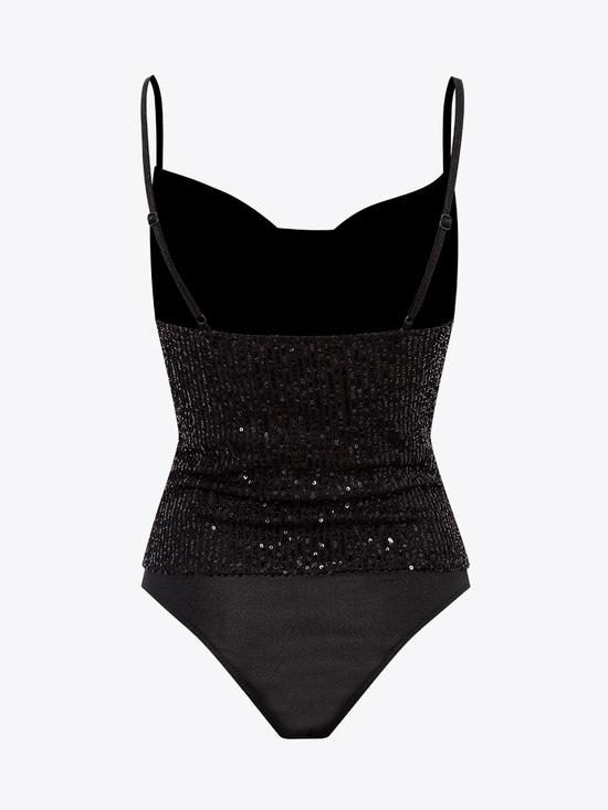Çıtçıtlı Askılı Pullu Body - Siyah