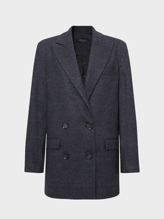 Çizgili Oversize Kesim Ceket - Lacivert Ceket Modelleri