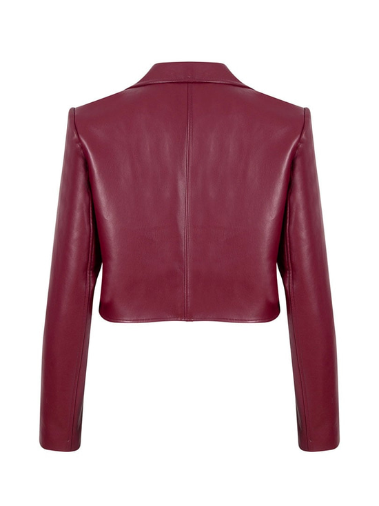 Crop Vegan Deri Ceket - Bordo