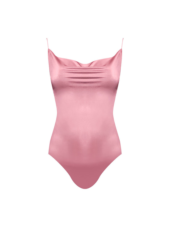 DAHLIA İp Askılı Degaje Yaka Bodysuit - Pembe