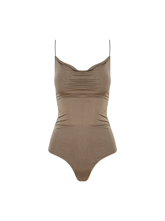 DAHLIA İp Askılı Degaje Yaka Bodysuit - Haki