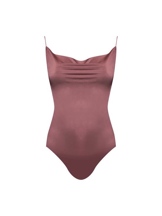 DAHLIA İp Askılı Degaje Yaka Bodysuit - Gül Kurusu