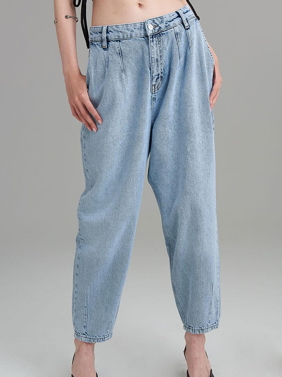 Denim Bol Mom Pantolon - İndigo