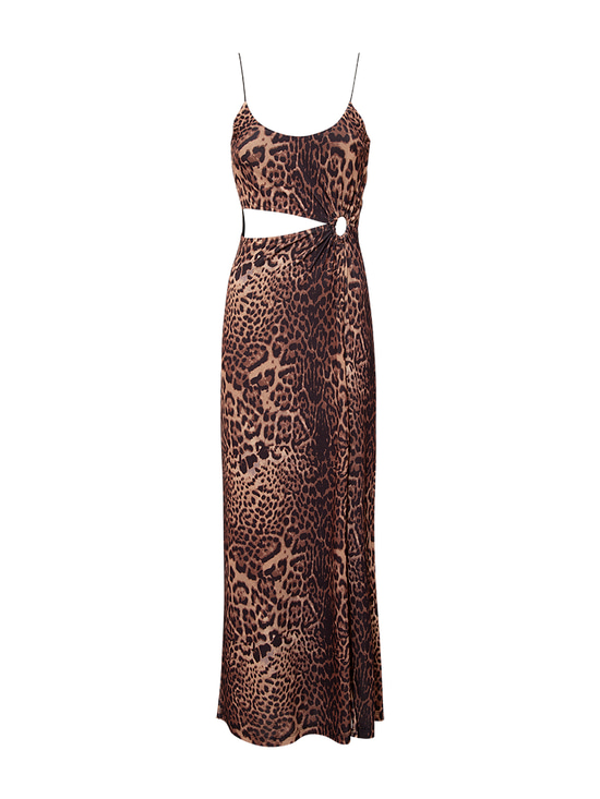 Desen Cut Out Detaylı Halkalı Midi Boy Elbise - Leopar Desenli