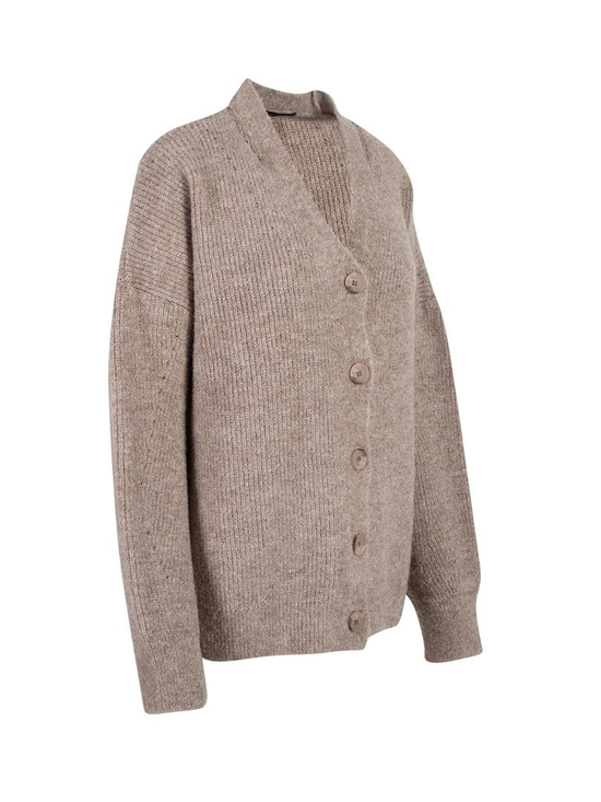 Düğmeli Oversize Cut Out Detaylı Triko Hırka - Bej