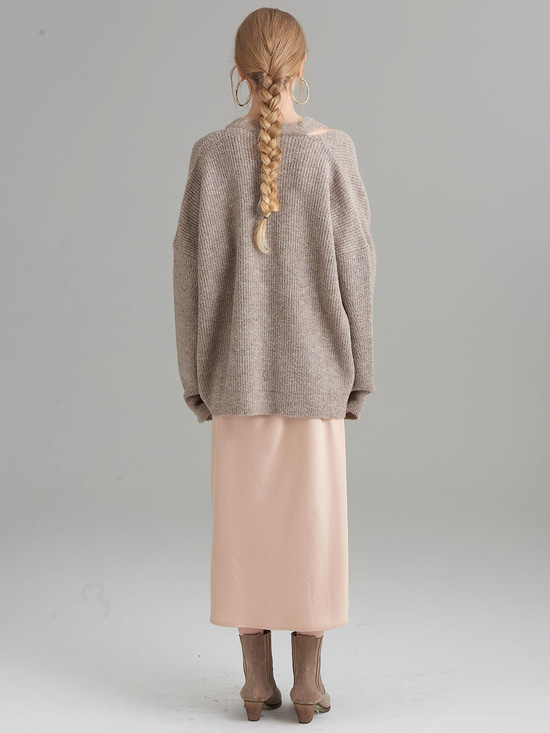 Düğmeli Oversize Cut Out Detaylı Triko Hırka - Bej Triko & Kazak Modelleri