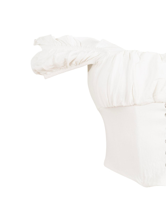 Düşük Kol Detaylı Büzgülü Büstiyer - Beyaz Body & Bluz Modelleri