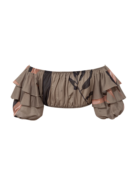 Fırfırlı Lastikli Crop Top - Haki Desenli