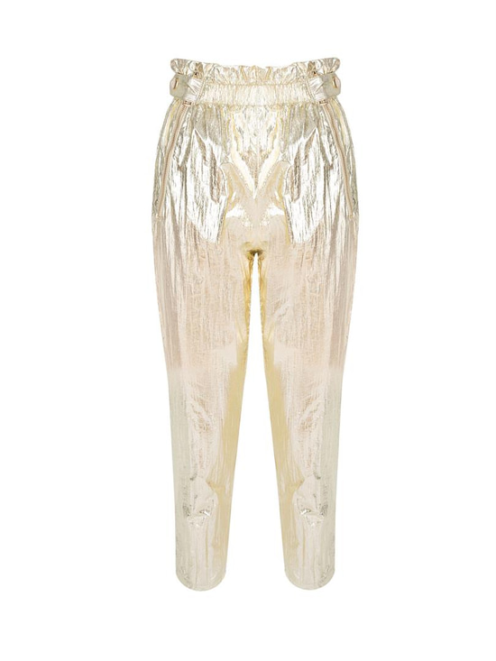 Glitter Paraşüt Kumaş Fermuar Detaylı Pantolon - Gold