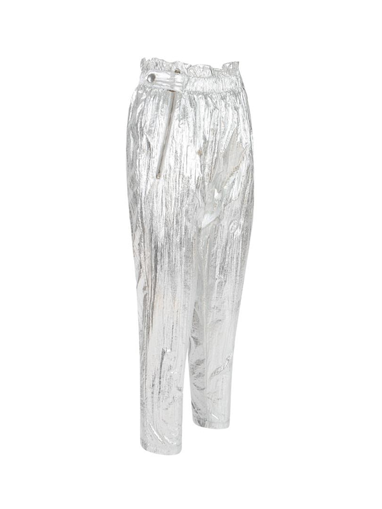 Glitter Paraşüt Kumaş Fermuar Detaylı Pantolon - Silver