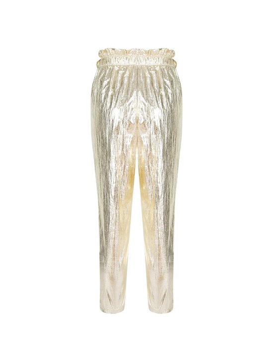 Glitter Paraşüt Kumaş Fermuar Detaylı Pantolon - Gold