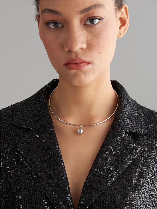 İnce Halka Top Sallantılı Kolye - Silver