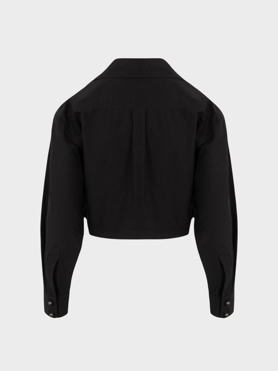 İnci Düğmeli Oversize Koton Gömlek - Siyah Gömlek Modelleri