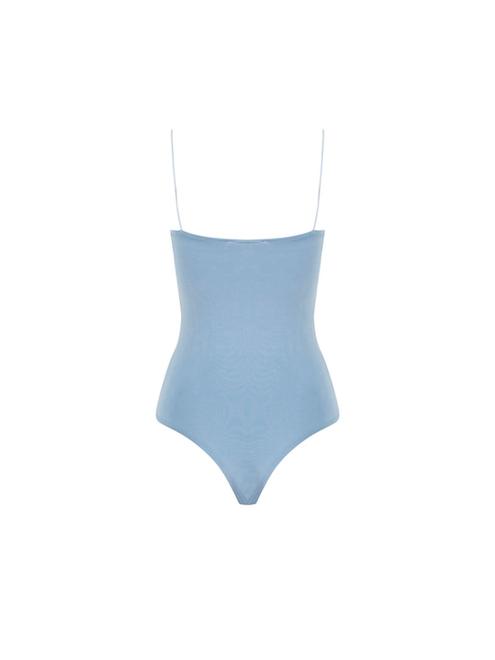 İp Askılı Degaje Yaka Bodysuit - Mavi