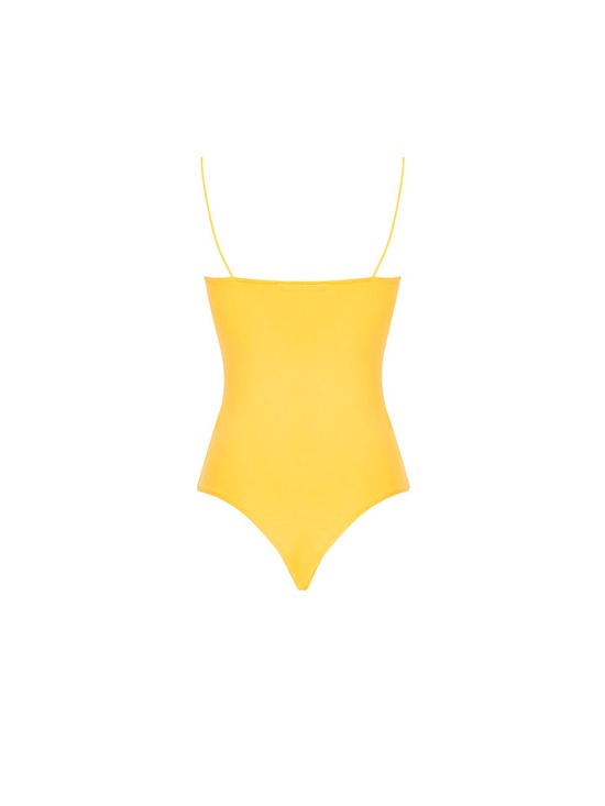 İp Askılı Degaje Yaka Bodysuit - Sarı