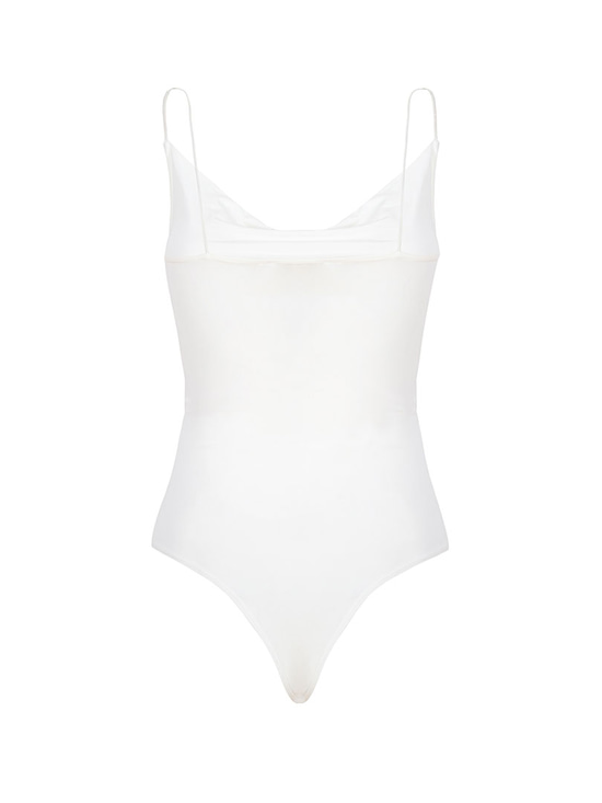 İp Askılı Degaje Yaka Kristal Taşlı Bodysuit - Ekru