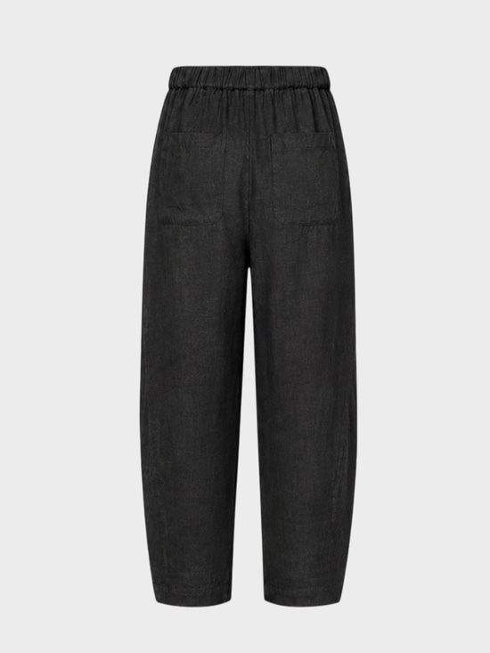 Kadın, Bayan Baggy Fit Keten Pantolon - Siyah Pantolon Modelleri