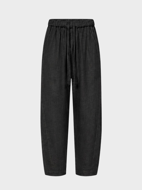 Kadın, Bayan Baggy Fit Keten Pantolon - Siyah Pantolon Modelleri