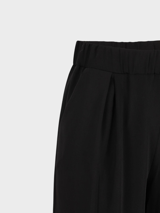 Kadın, Bayan Beli Lastikli Dökümlü Bol Paça Pantolon - Siyah Pantolon Modelleri