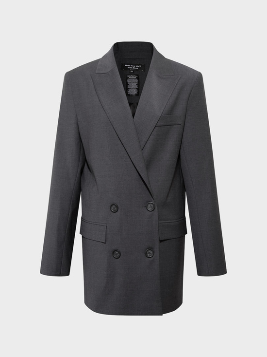 Kadın, Bayan Modern Form Kruvaze Kesim Yün Karışımlı Vatkalı Blazer Ceket - Gri Ceket Modelleri