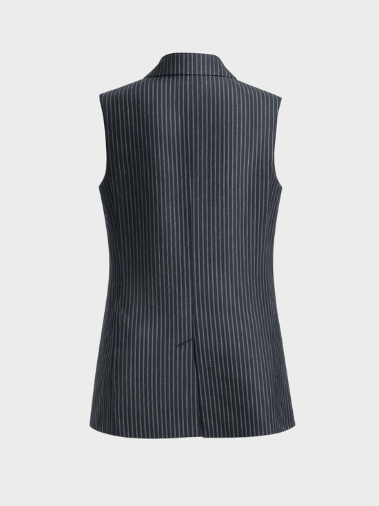 Kadın, Bayan Uzun Blazer Yelek - Gri Çizgili Ceket Modelleri