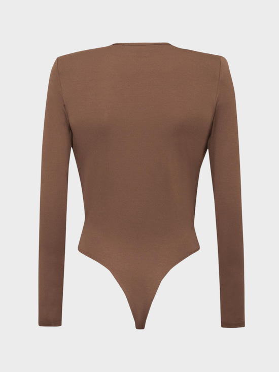 Kadın, Bayan V Yakalı Büzgülü Uzun Kollu Body - Vizon Body Modelleri