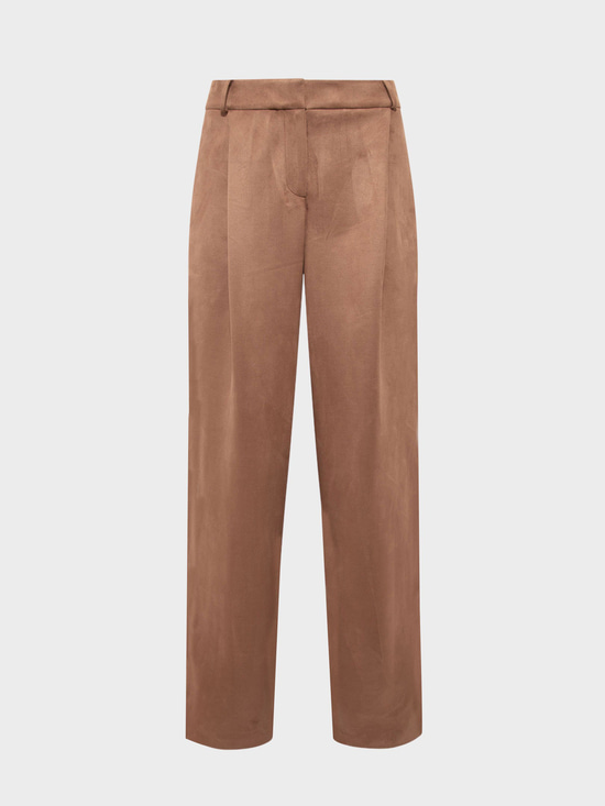 Kadın, Önü Pileli Salaş Kesim Süet Pantolon - Kahve Rivus