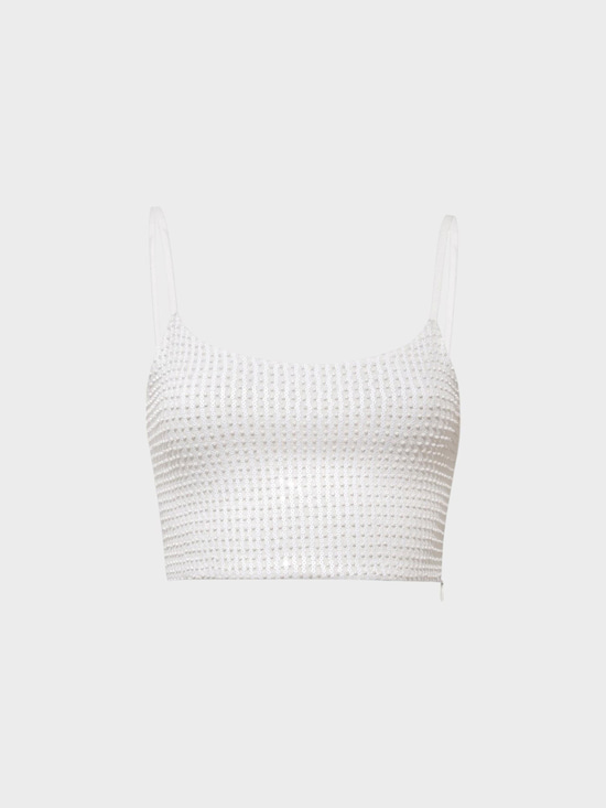 Kadın, Payetli Crop Bluz - Beyaz Rivus