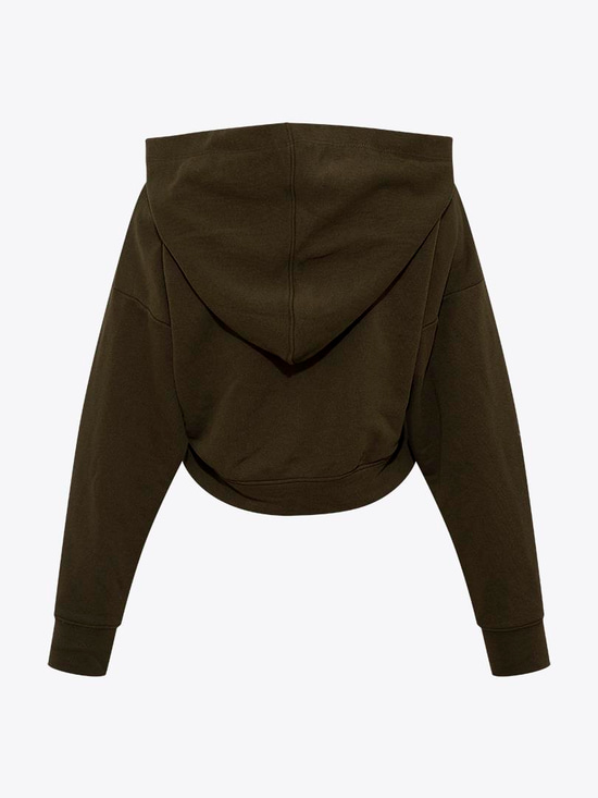 Kapüşonlu Kısa Sweatshirt - Haki