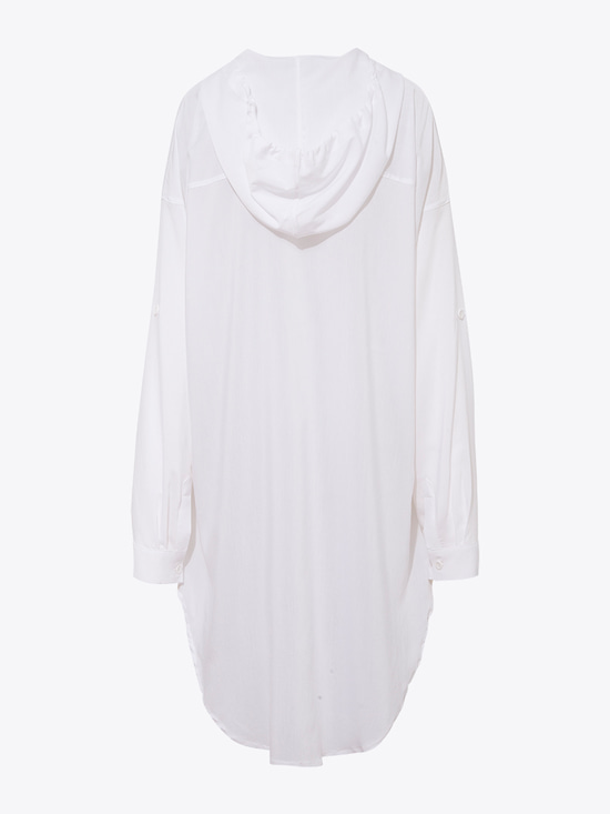 Kapüşonlu Oversize Gömlek - Beyaz