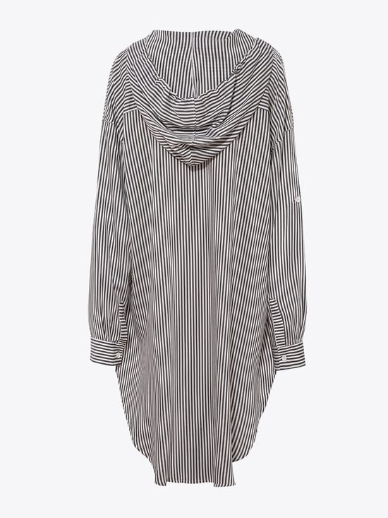 Kapüşonlu Oversize Gömlek - Çizgili