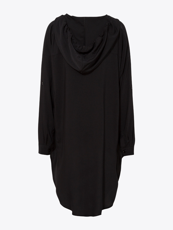 Kapüşonlu Oversize Gömlek - Siyah