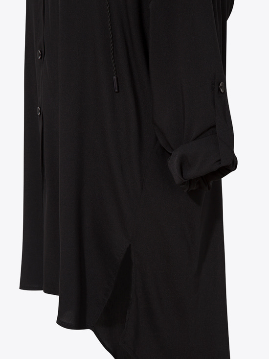 Kapüşonlu Oversize Gömlek - Siyah