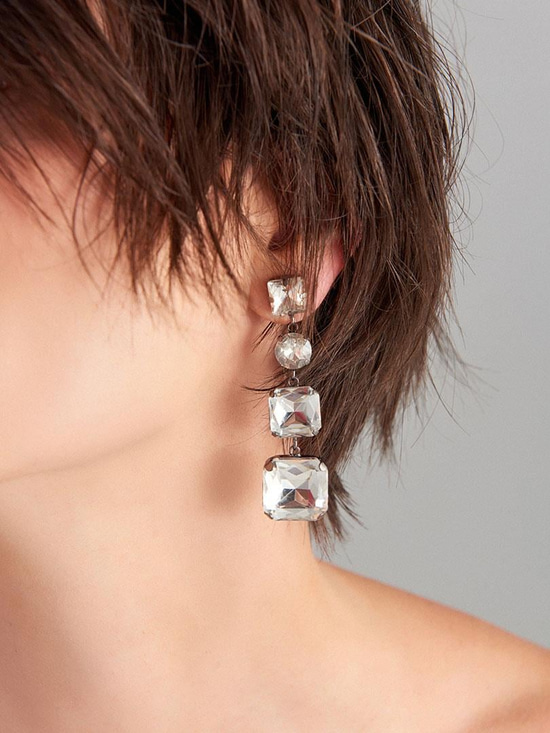 Kare Taşlı Sallantılı Küpe - Silver Küpe Modelleri