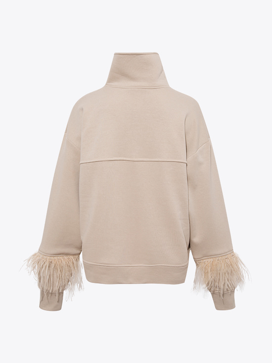 Kuş Tüylü Sweatshirt - Bej