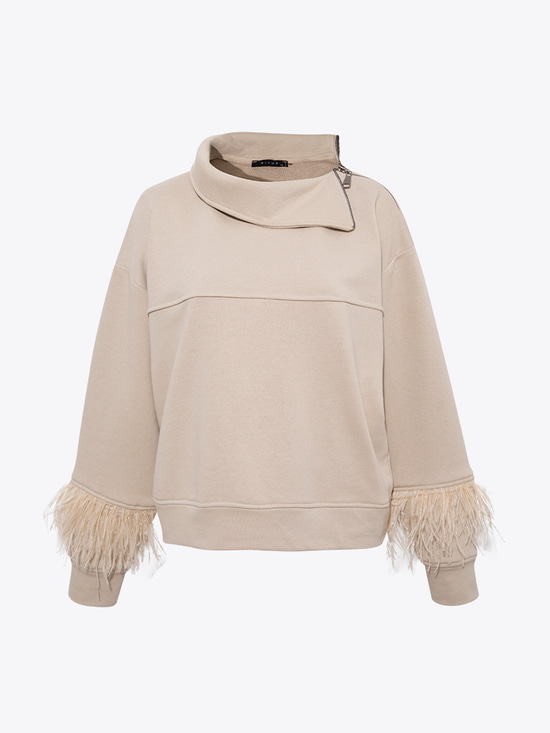 Kuş Tüylü Sweatshirt - Bej