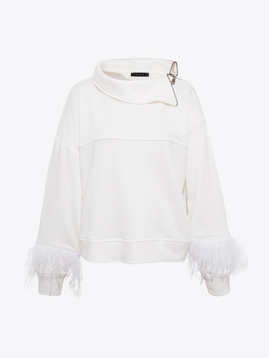 Kuş Tüylü Sweatshirt - Ekru