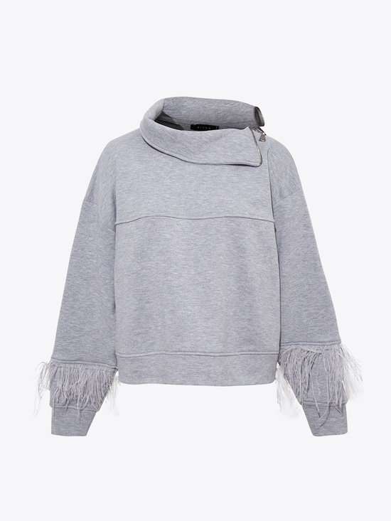 Kuş Tüylü Sweatshirt - Gri