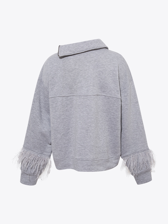 Kuş Tüylü Sweatshirt - Gri