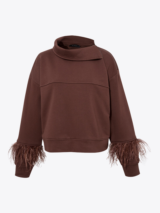 Kuş Tüylü Sweatshirt - Kahve