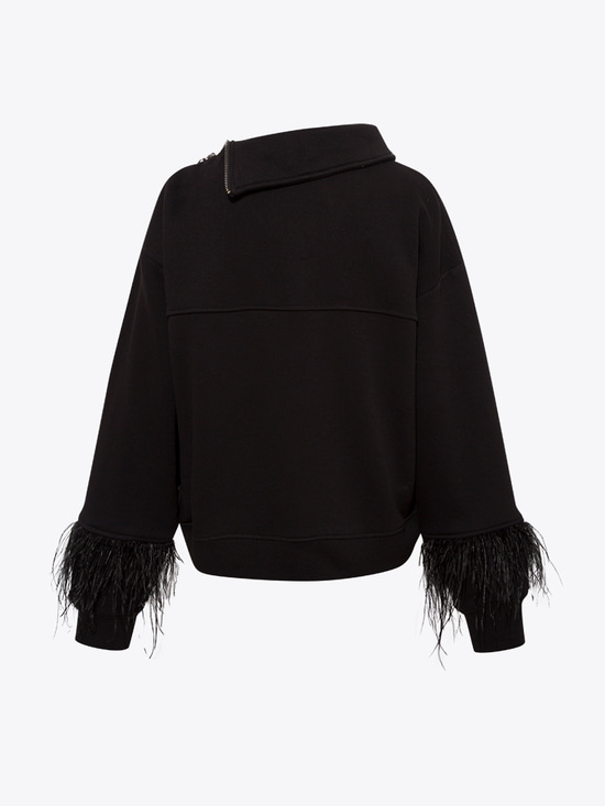 Kuş Tüylü Sweatshirt - Siyah
