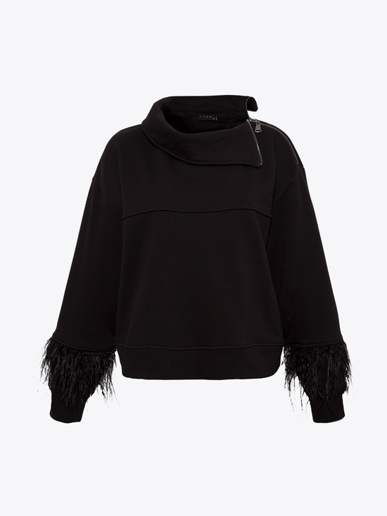Kuş Tüylü Sweatshirt - Siyah