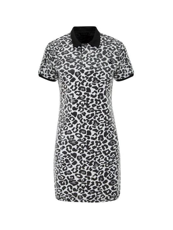 Leopar Payetli Polo Yaka Mini Elbise - Leopar Desenli