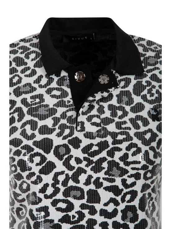 Leopar Payetli Polo Yaka Mini Elbise - Leopar Desenli