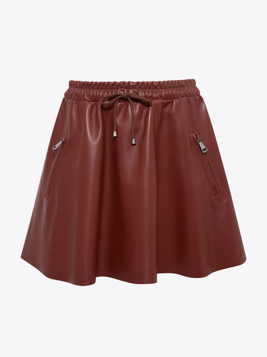 Mini Deri Etek - Bordo