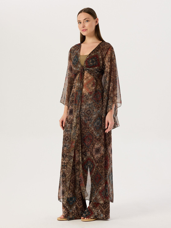 Önden Bağlama Detaylı Kimono - Desenli Kimono & Pareo Modelleri