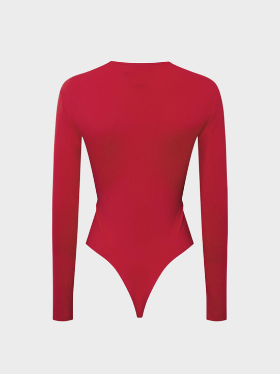 Önü Burgu Detaylı Uzun Kol İkonik Body - Kırmızı Body Modelleri