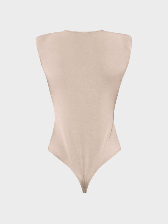 Önü Burgu ve Omuzları Vatka Detaylı Kolsuz İkonik Body - Bej Body Modelleri